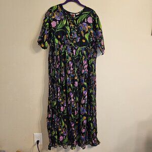 Women's Rosey Tomato‎ Floral Maxi Empire Waist Dress Short Sleeve Rayon Size L